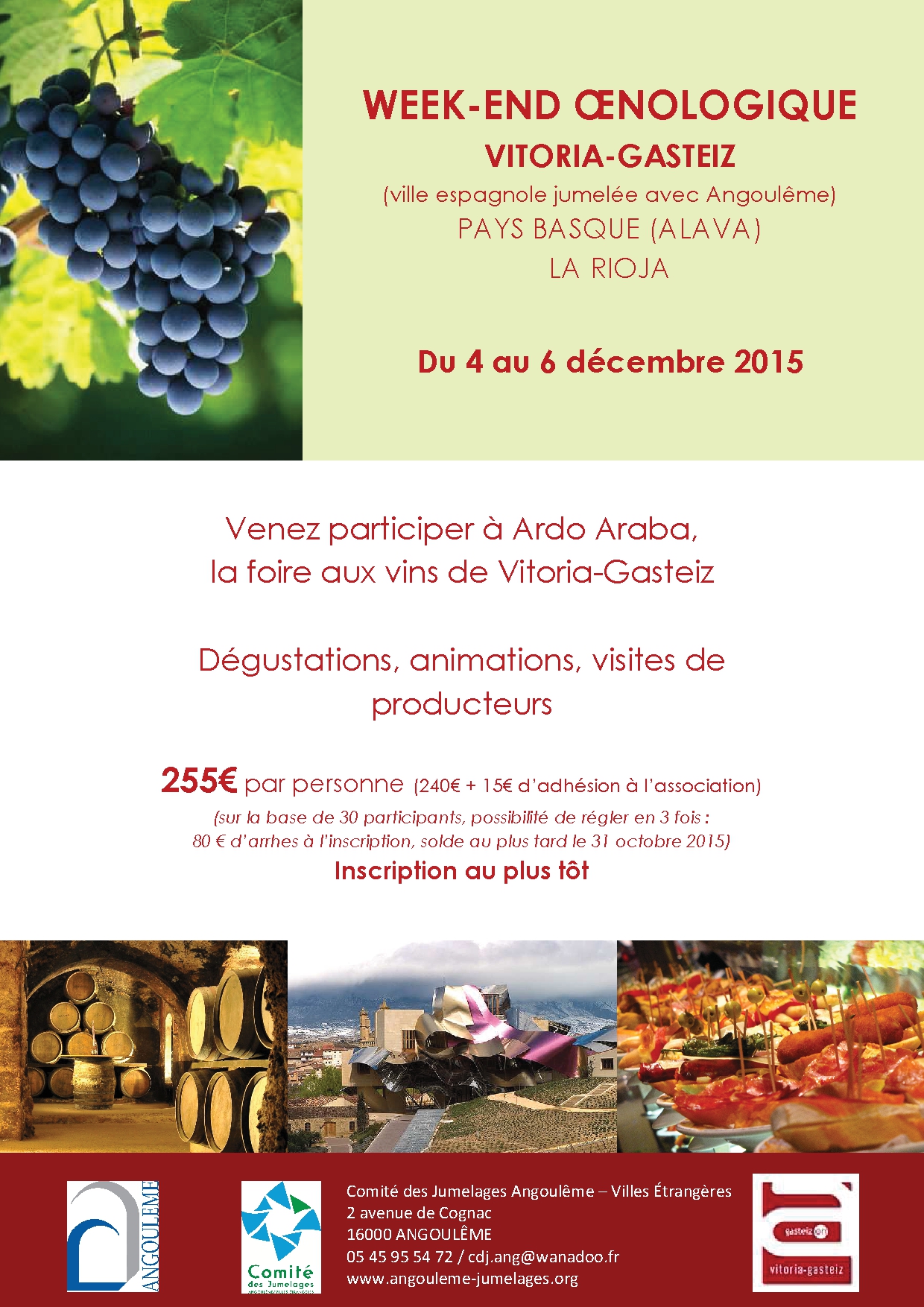 Week-end oenologique à Vitoria Gasteiz – du 4 au 6 décembre 2015